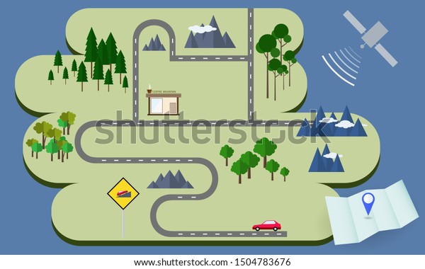 Road Map Gps Navigation Flat Design Stock Vector (Royalty Free