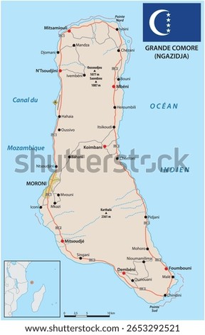 Road map of Grande Comore Island, Comoros