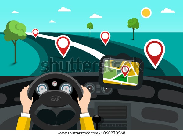 Road Map Hands On Steering Wheel Stock Vector (Royalty Free) 1060270568 ...