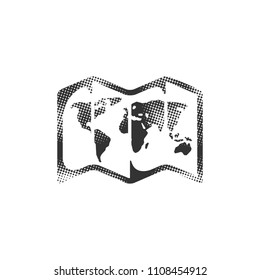 Road map icon in halftone style. Black and white monochrome vector illustration.