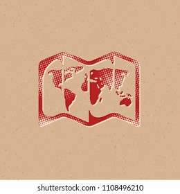 Road map icon in halftone style. Grunge background vector illustration.