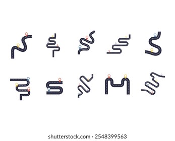 Conjunto de Elementos de Ilustração de Mapa de Estrada 