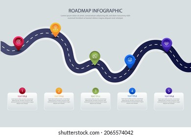 Infografik der Straßenkarte. Creative Plan Design Konzept. Wege, Autobahn, Roadmap, Zeitstrahl-Prozessschrittdiagramm. Geschäftsstrategie-Diagramm, Schema, Strukturvorlage. Vektorgrafik.