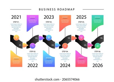 Road map infographic. Creative plan design concept. Pathway, highway, roadmap, timeline process step presentation chart. Business strategy diagram, scheme, structure template. Vector illustration.