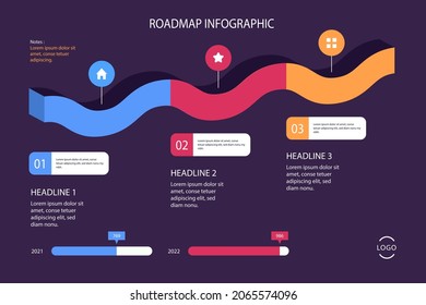 Road map infographic. Creative plan design concept. Pathway, highway, roadmap, timeline process step presentation chart. Business strategy diagram, scheme, structure template. Vector illustration.