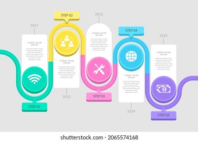 Road map infographic. Creative plan design concept. Pathway, highway, roadmap, timeline process step presentation chart. Business strategy diagram, scheme, structure template. Vector illustration.