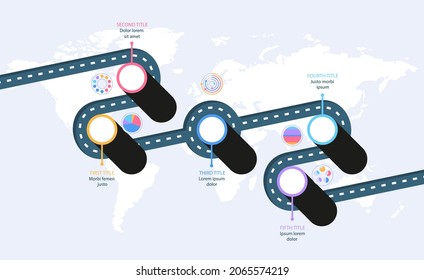 Road map infographic. Creative plan design concept. Pathway, highway, roadmap, timeline process step presentation chart. Business strategy diagram, scheme, structure template. Vector illustration.