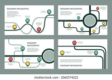 Road map infographic. Creative plan design concept. Pathway, highway, roadmap, timeline process step presentation chart. Business strategy diagram, scheme, structure template. Vector illustration.