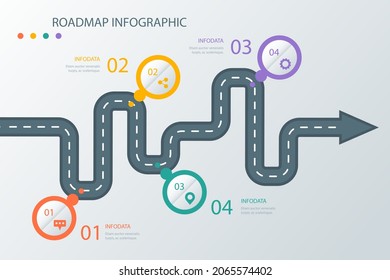 Road map infographic. Creative plan design concept. Pathway, highway, roadmap, timeline process step presentation chart. Business strategy diagram, scheme, structure template. Vector illustration.