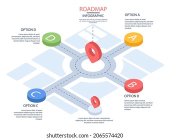 Road map infographic. Creative plan design concept. Pathway, highway, roadmap, timeline process step presentation chart. Business strategy diagram, scheme, structure template. Vector illustration.