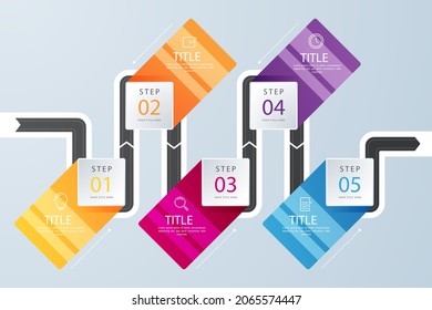 Road map infographic. Creative plan design concept. Pathway, highway, roadmap, timeline process step presentation chart. Business strategy diagram, scheme, structure template. Vector illustration.