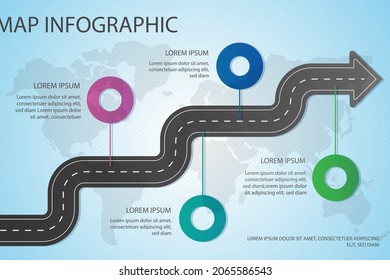 Road map infographic. Creative plan design concept. Pathway, highway, roadmap, timeline process step presentation chart. Business strategy diagram, scheme, structure template. Vector illustration.