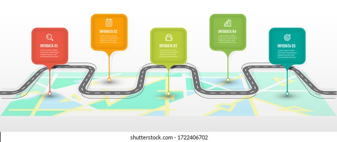 Road Map Infographic Template. Business Concept With Icon And 5 Options, Steps Or Processes. Vector Illustration.