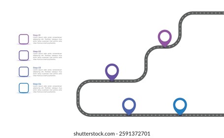 Road Map Infographic Template Design with 4 Steps