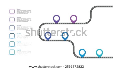 Road Map Infographic Template Design with 6 Steps