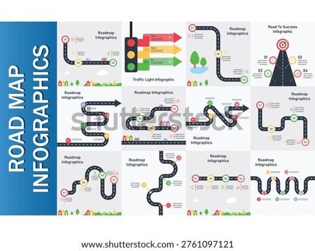 Road Map Infographics Collection – Business Process and Navigation Icon Set