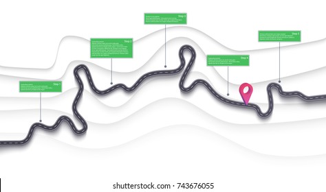 
Road map infographics template. Winding road timeline illustration. Travel and Journey route creative banner. Vector EPS 10