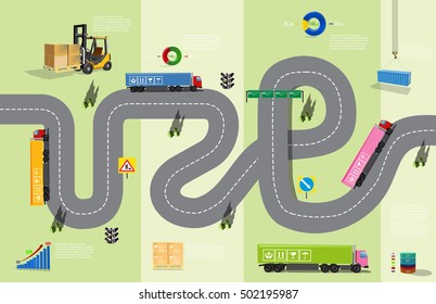 Road map infographics top view and warehouse