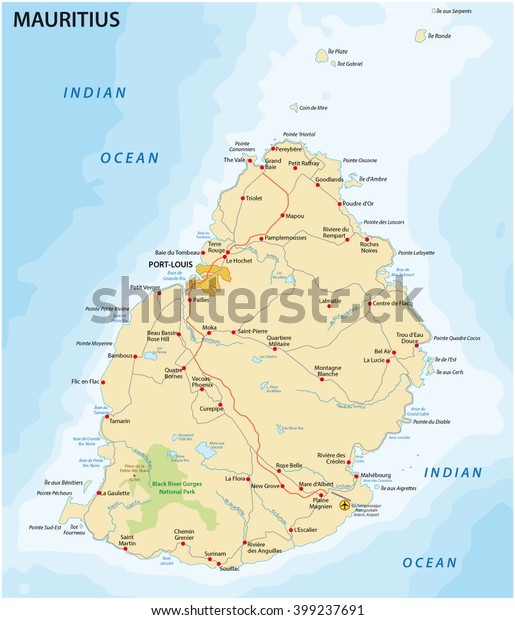 インド洋の島モーリシャスの道路地図 のベクター画像素材 ロイヤリティフリー