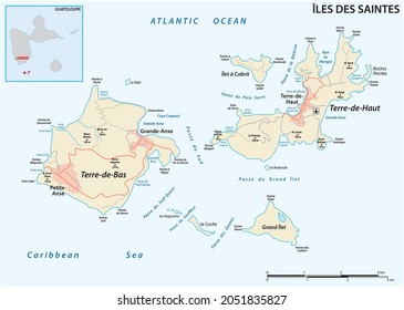 Road map of the islands of Les Saintes, part of Guadeloupe 