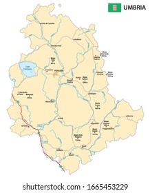 Road map of the italian region Umbria