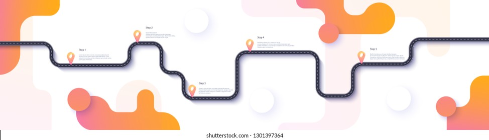 Road map   journey route infographics template  Winding road timeline illustration  Flat vector illustration  Eps 10