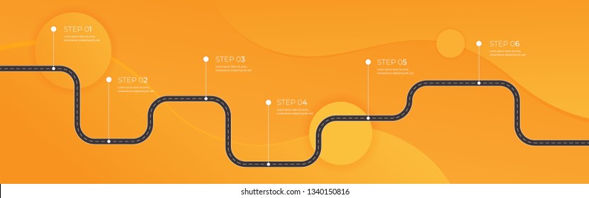 Road map and journey route infographics template. Winding road timeline illustration. Flat vector illustration. Eps 10