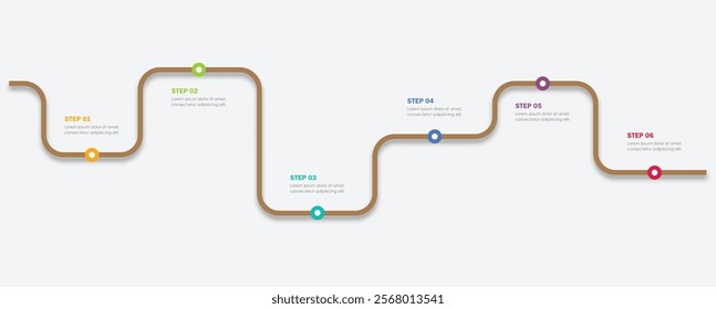 Road map and journey route infographics template. Winding road timeline illustration. Flat vector illustration. Eps 10