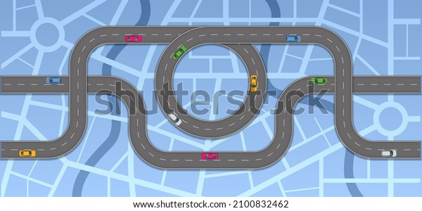 Road map and journey route. Infographics template.
Winding Road. Road way.