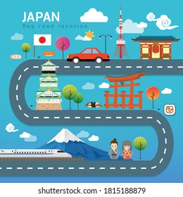 Road map and journey route in Japan