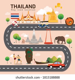 Road map and journey route in Thailand 