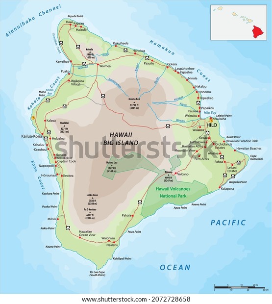 Road Map Largest Hawaiian Island Big Stock Vector (Royalty Free ...