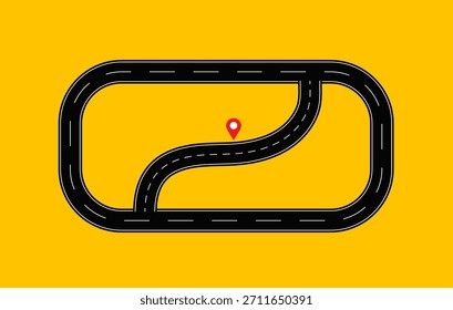 Road map with location pin icon on yellow background, navigation concept