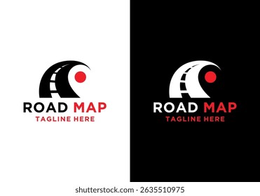 Plantilla del diseño del logotipo del mapa de carreteras, Ilustración vectorial del ícono del punto de ubicación y mapa de ruta con combinación de carreteras	