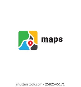 road map logo with pin point, travel, vacation, logo design vector.