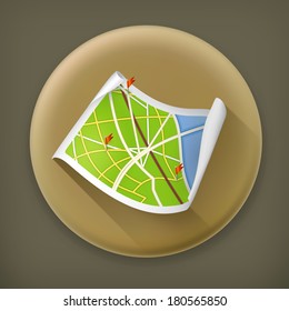 Road Map, long shadow vector icon