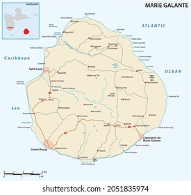 Road map of Marie Galante Island, part of Guadeloupe