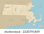 Road map of Massachusetts, US American federal state. Editable highly detailed transportation map of Massachusetts with highways and interstate roads, rivers and cities realistic vector illustration