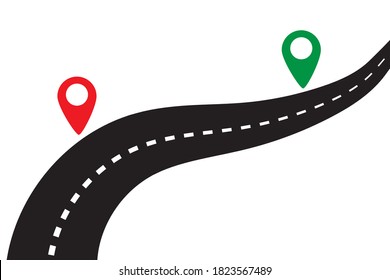Road map with navigation. Location marks on the road. A winding path. Vector illustration.