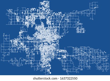 Road map of Oklahoma City, Oklahoma, USA