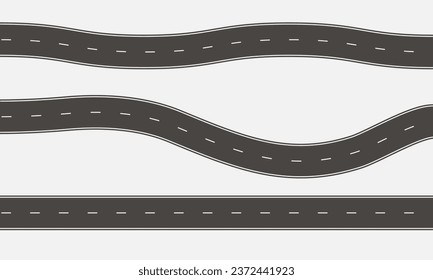 Road map.  Path Destination Location Area. High way, Straight road, turn and zigzag.Template vector illustration