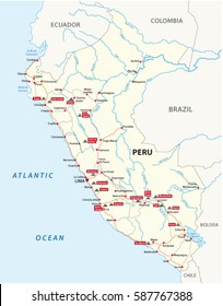 Road map of Peru with the main Inca ruins