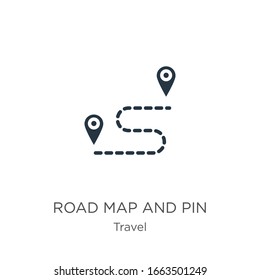 Road map and pin icon vector. Trendy flat road map and pin icon from travel collection isolated on white background. Vector illustration can be used for web and mobile graphic design, logo, eps10