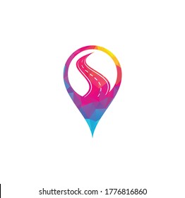 Road map pin shape concept vector logo design template. Creative road journey logo design.