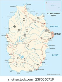 Road map of the Portuguese Azores island of Flores