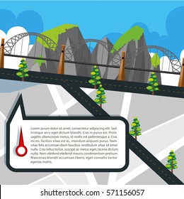 Hoja de ruta con carreteras e ilustración de puentes