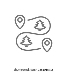 Road map scheme with location marks line icon.