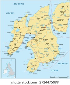 Road map of the Scottish island of Islay, United Kingdom