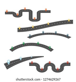 Road map set with pointers, on the white background. Vector.