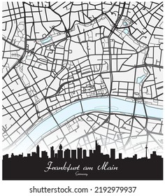 Stadtplan und Silhouette der Innenstadt Frankfurt am Main, Deutschland